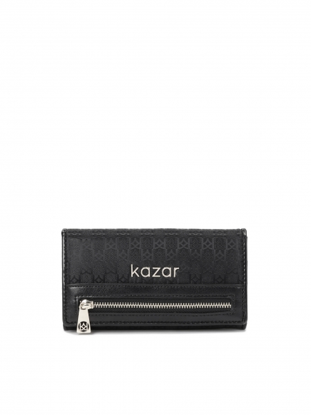 Portefeuille pour femme en tissu noir décoré du monogramme KAZAR 