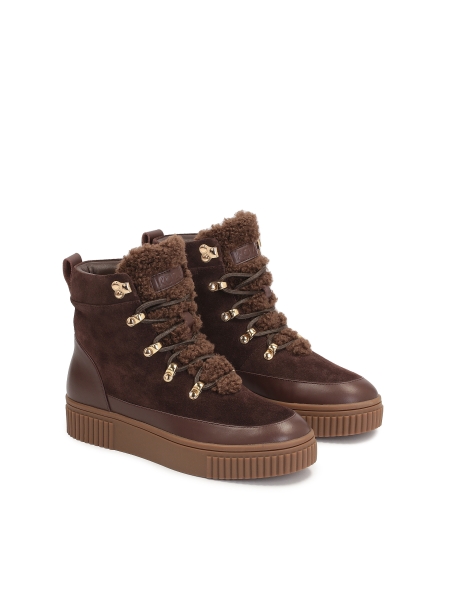 Bottines plates en daim et cuir grainé marron foncé CHESTNUT
