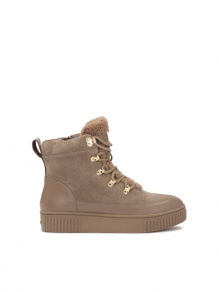 Bottes en cuir lisse et daim taupe CHESTNUT