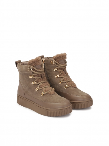 Bottes en cuir lisse et daim taupe CHESTNUT
