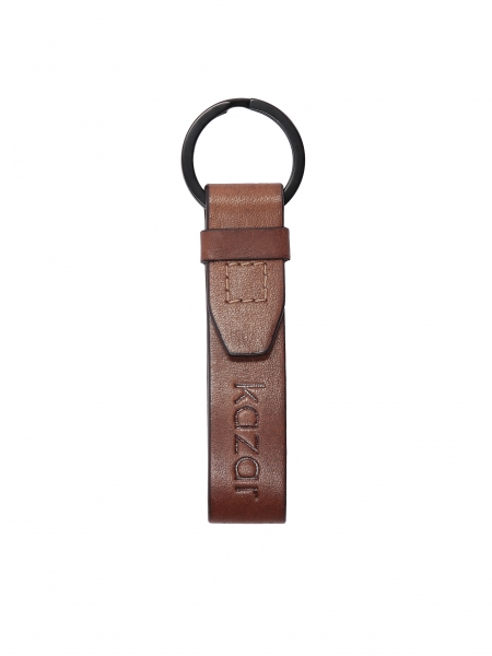Porte-clés en cuir brun avec logo 