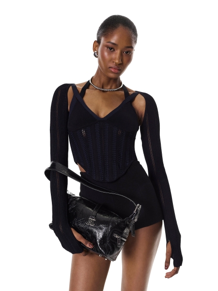 Sac à bandoulière en cuir noir BRIANA