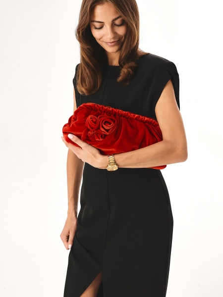 Sac à main en tissu rouge avec de grandes fleurs EVENING