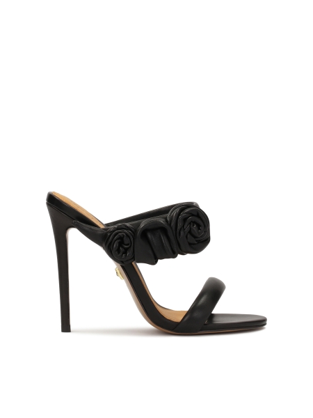Élégantes mules noires avec des roses sur un haut talon aiguille JOSEFINE