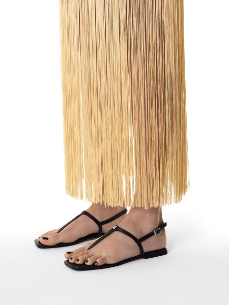 Sandales en cuir noir à bout carré KS MURIEL