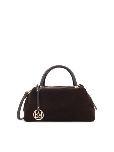 Sac à main en daim marron et cuir véritable avec porte-clés WENNY