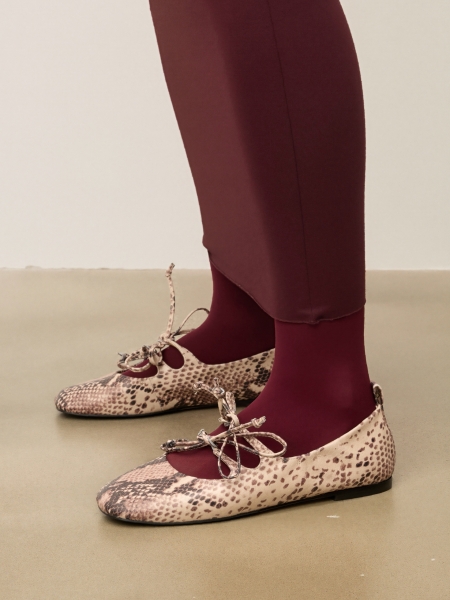 Ballerines à double lien en cuir gaufré KS AVRIL