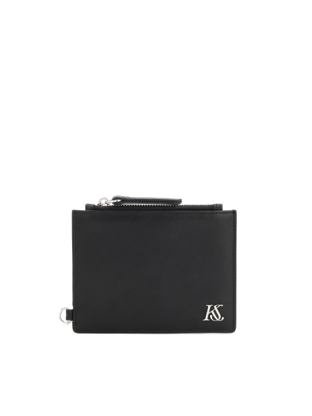 Porte-cartes en cuir noir avec sangle amovible et pochette zippée KS CHARENTE