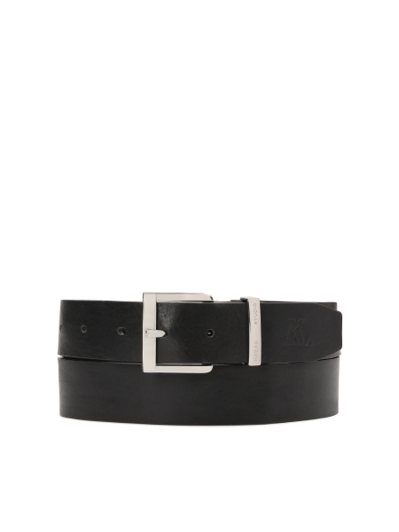 Ceinture noire avec boucle argentée siglée unisexe KS CHRISTEL