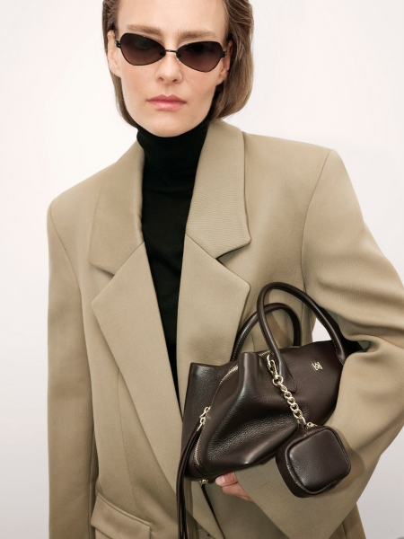 Sac à main marron avec fermeture éclair à deux glissières  AMARA