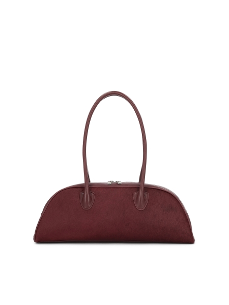 Sac à main en cuir marron de forme oblongue avec poils KS MODE