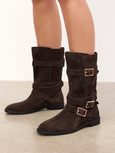 Bottes motardes hautes marron PELAGIE