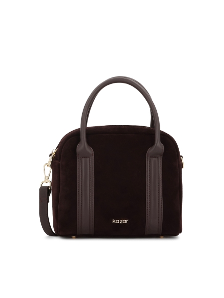 Sac à main en daim marron foncé avec poignées en cuir ARLENA