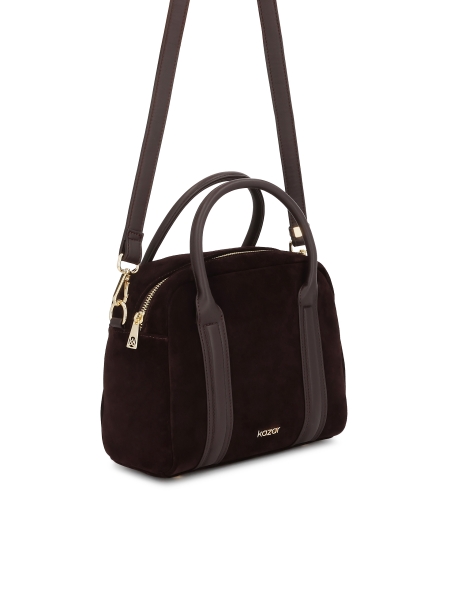 Sac à main en daim marron foncé avec poignées en cuir ARLENA