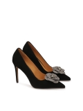 Escarpins en daim noir avec fleur brillante MARISOL