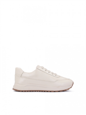 Baskets en cuir blanc cassé pour dames, de construction confortable