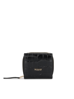 Portefeuille femme en cuir gaufré noir