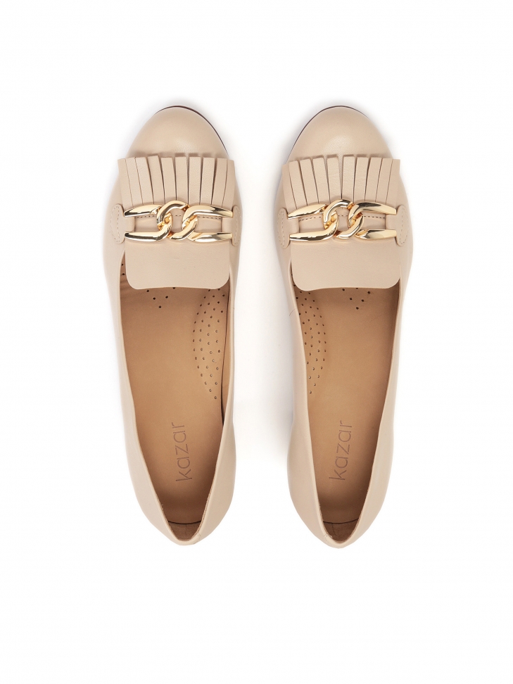 Escarpins à talon aiguille beige avec pompons et chaîne WENDY