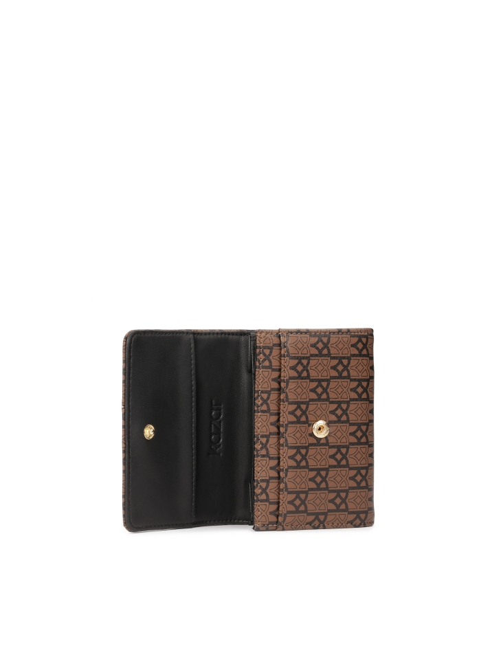 Portefeuille en cuir marron avec motif noir MELLY