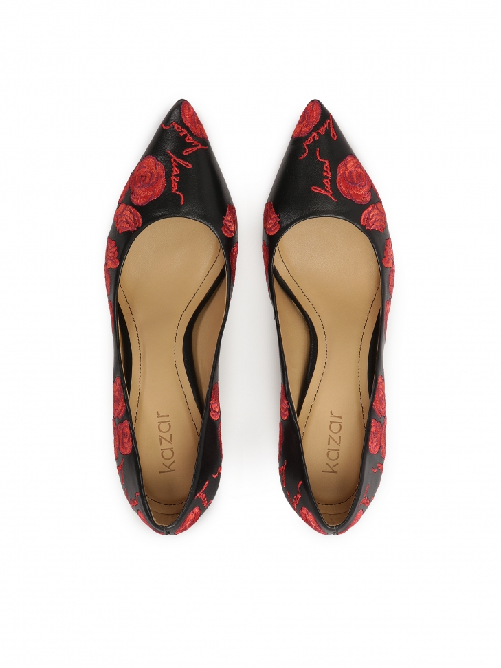 Escarpins noirs avec motif floral brodé NEW PARIS