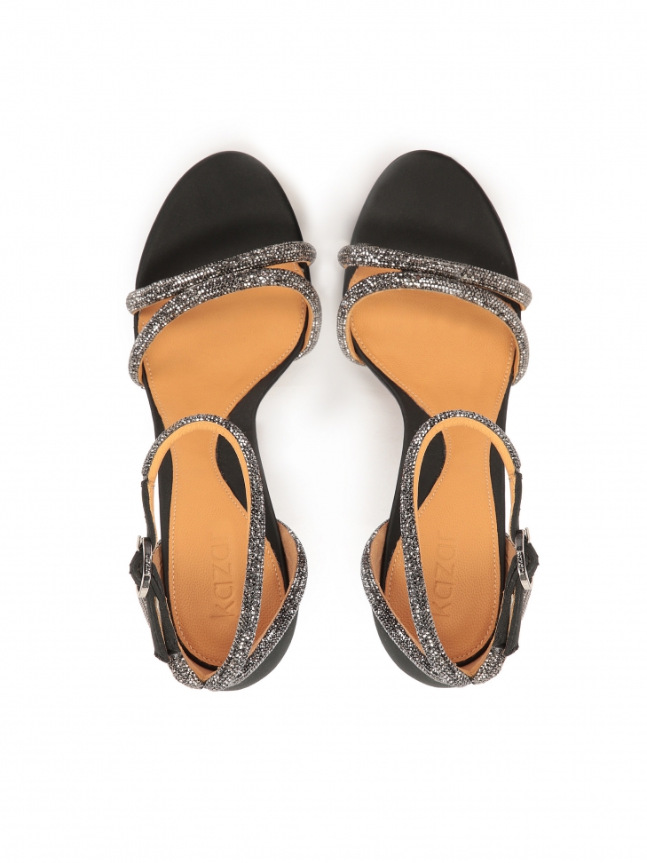 Sandales en tissu noir ornées de cristaux KLARISSA