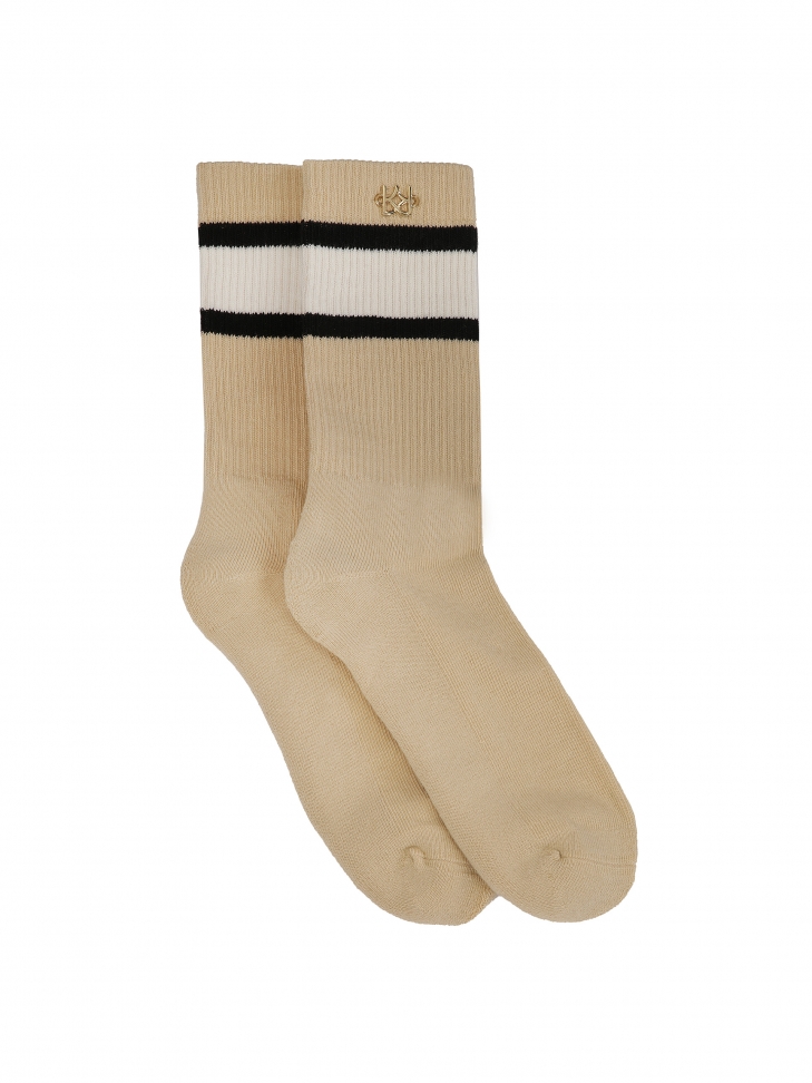 Chaussettes en coton beige ornées d'un monogramme doré TANEY