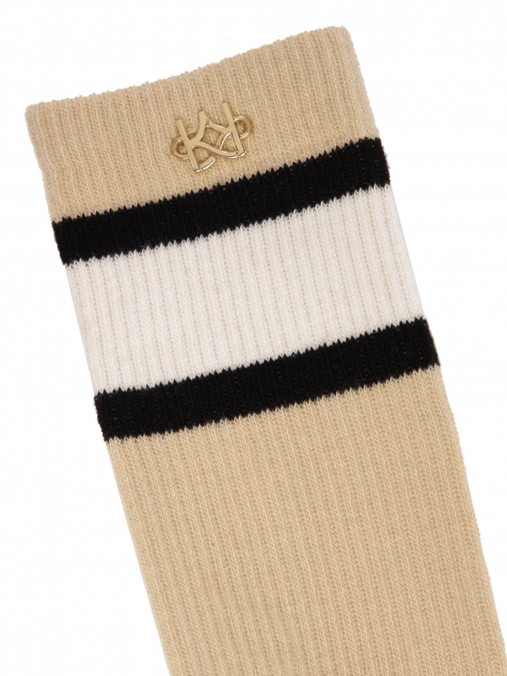 Chaussettes en coton beige ornées d'un monogramme doré TANEY