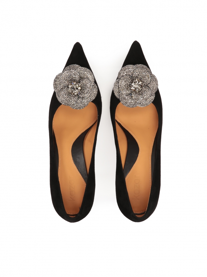 Escarpins en daim noir avec fleur brillante MARISOL