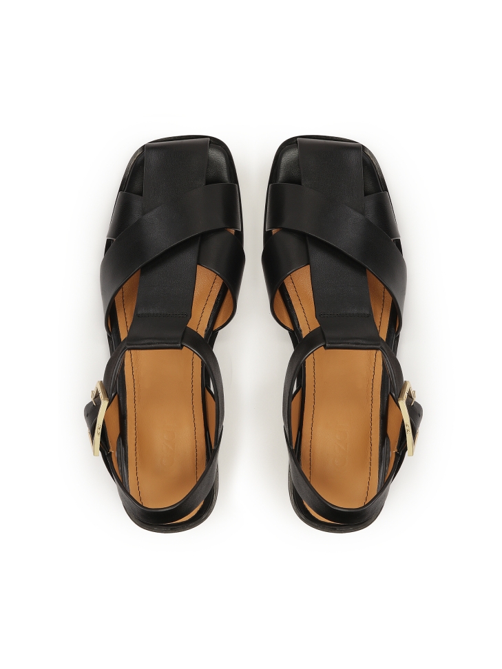 Sandales en cuir noir à lanières croisées  MANORI