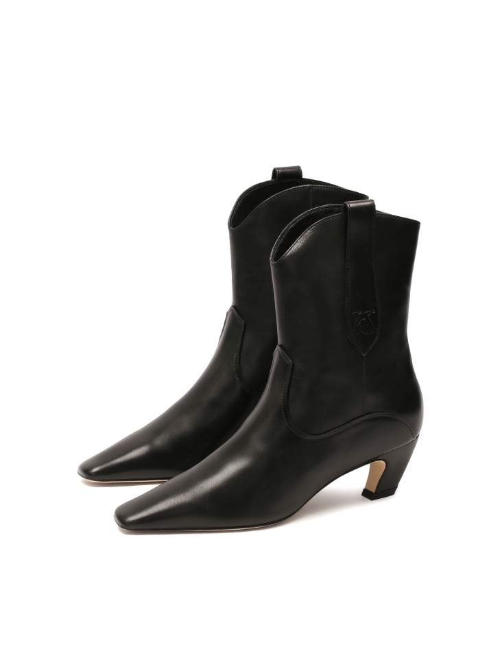 Bottes en cuir noir à tige arrondie  KESLEY