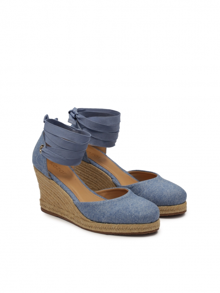 Sandales nouées bleues à talon compensé MANILA