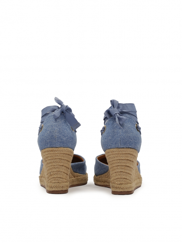 Sandales nouées bleues à talon compensé MANILA