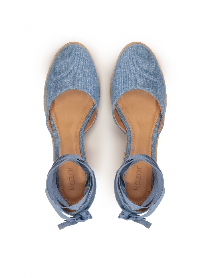 Sandales nouées bleues à talon compensé MANILA