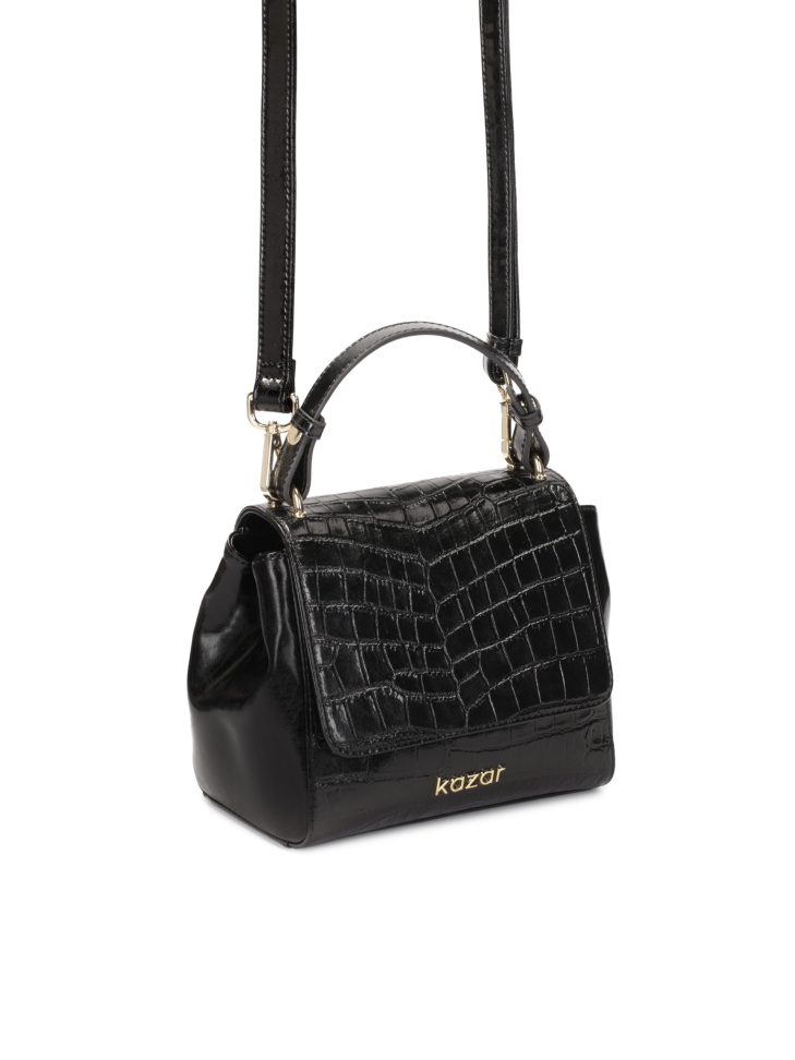 Sac à main noir avec poignée décorée d'un motif gaufré KRISTENA