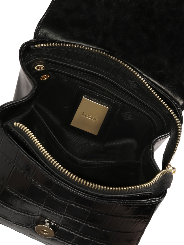 Sac à main noir avec poignée décorée d'un motif gaufré KRISTENA