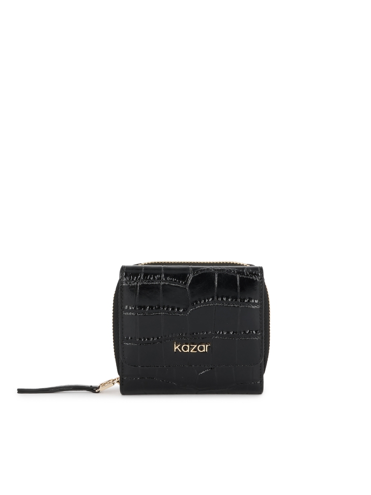 Portefeuille femme en cuir gaufré noir AMALA