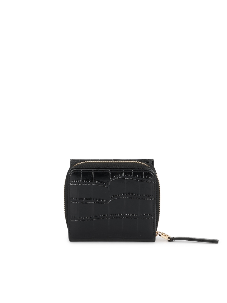 Portefeuille femme en cuir gaufré noir AMALA