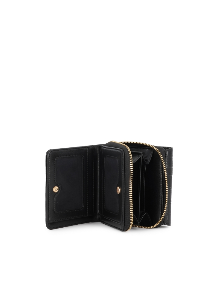 Portefeuille femme en cuir gaufré noir AMALA