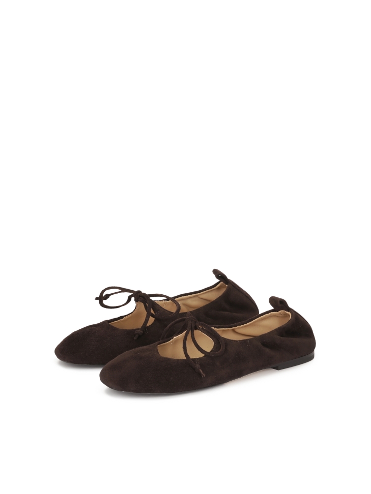 Ballerines en daim marron chocolat avec laçage KS AVRIL