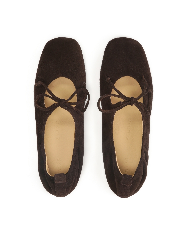 Ballerines en daim marron chocolat avec laçage KS AVRIL