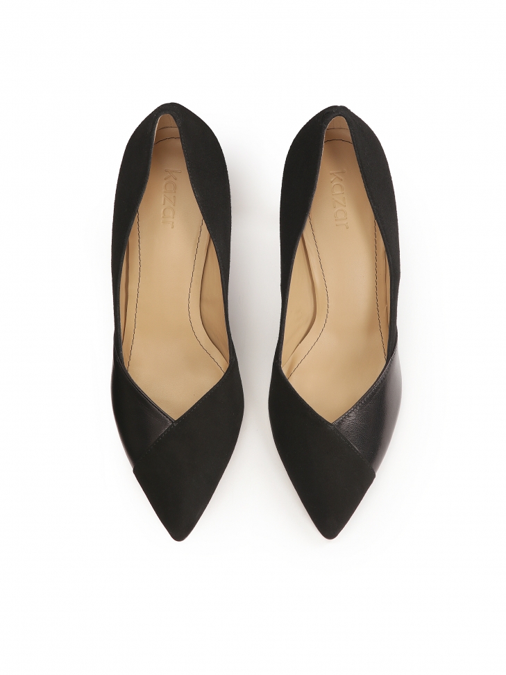 Escarpins en daim noir et cuir lisse NEW ANNE