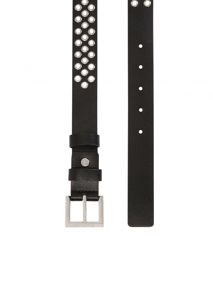 Ceinture en cuir noir décorée d'œillets argentés  MOCA