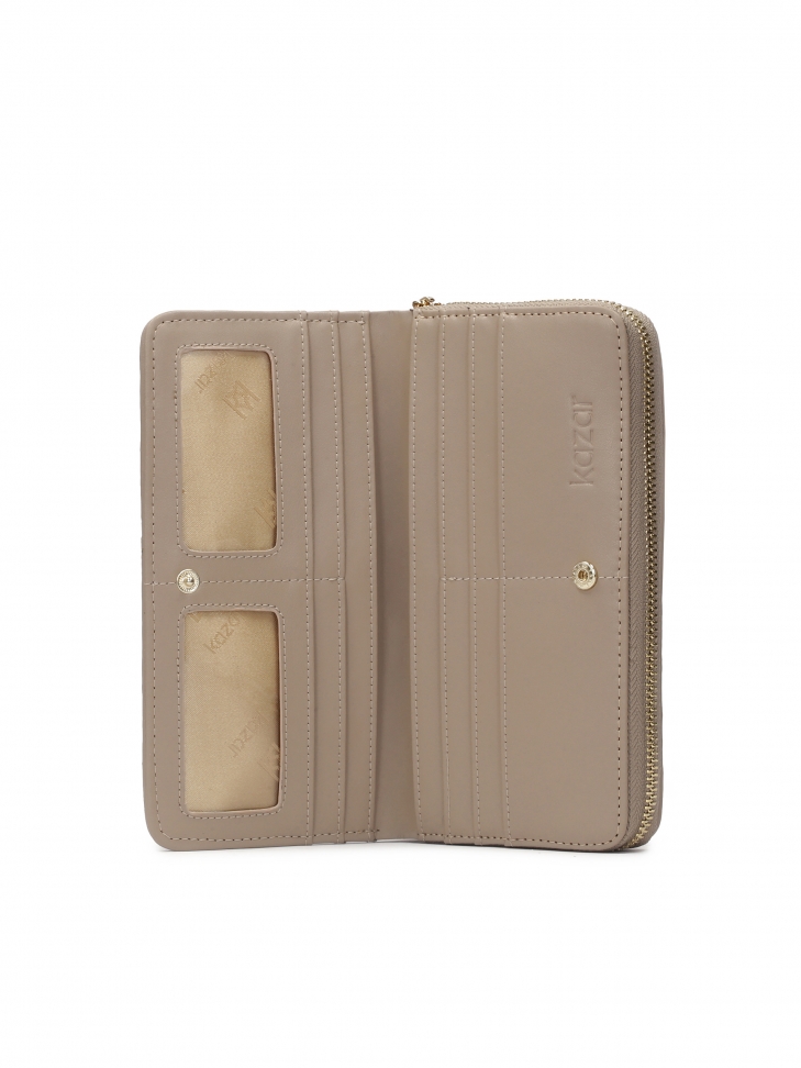 Grand portefeuille zippé en cuir de couleur taupe  ROLETTE