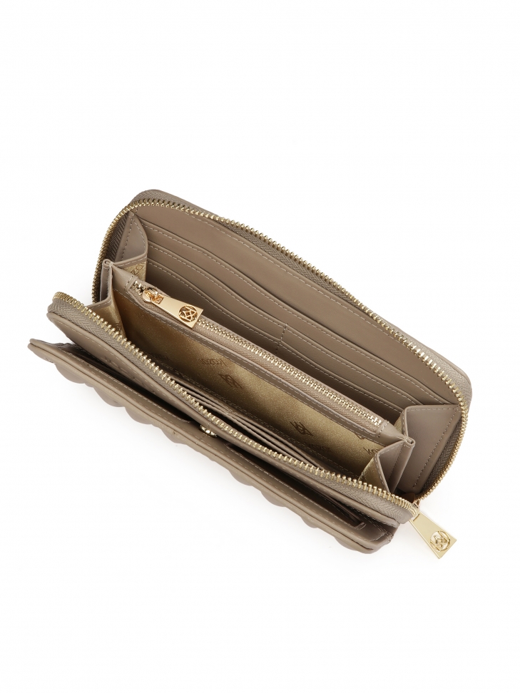 Grand portefeuille zippé en cuir de couleur taupe  ROLETTE