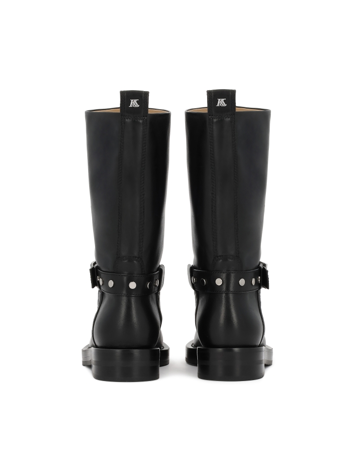 Bottes de motard en cuir noir avec sangle décorative KS LEVEN