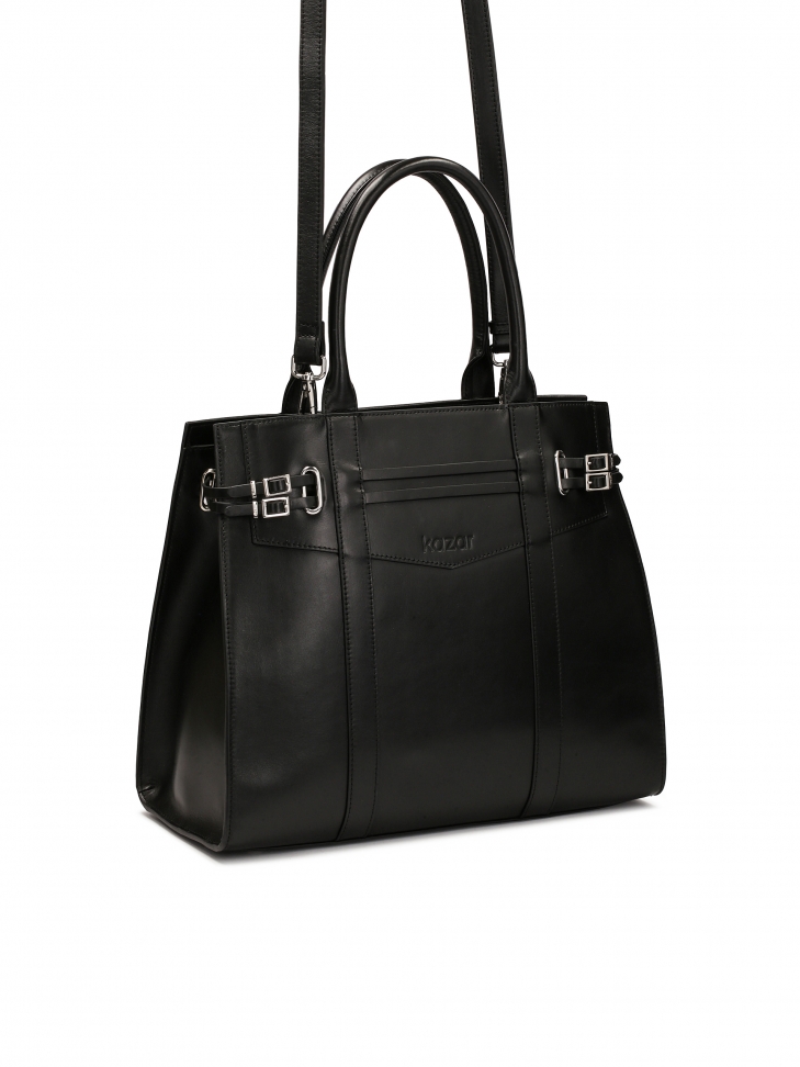 Sac à main noir décoré de sangles à boucle TILMA