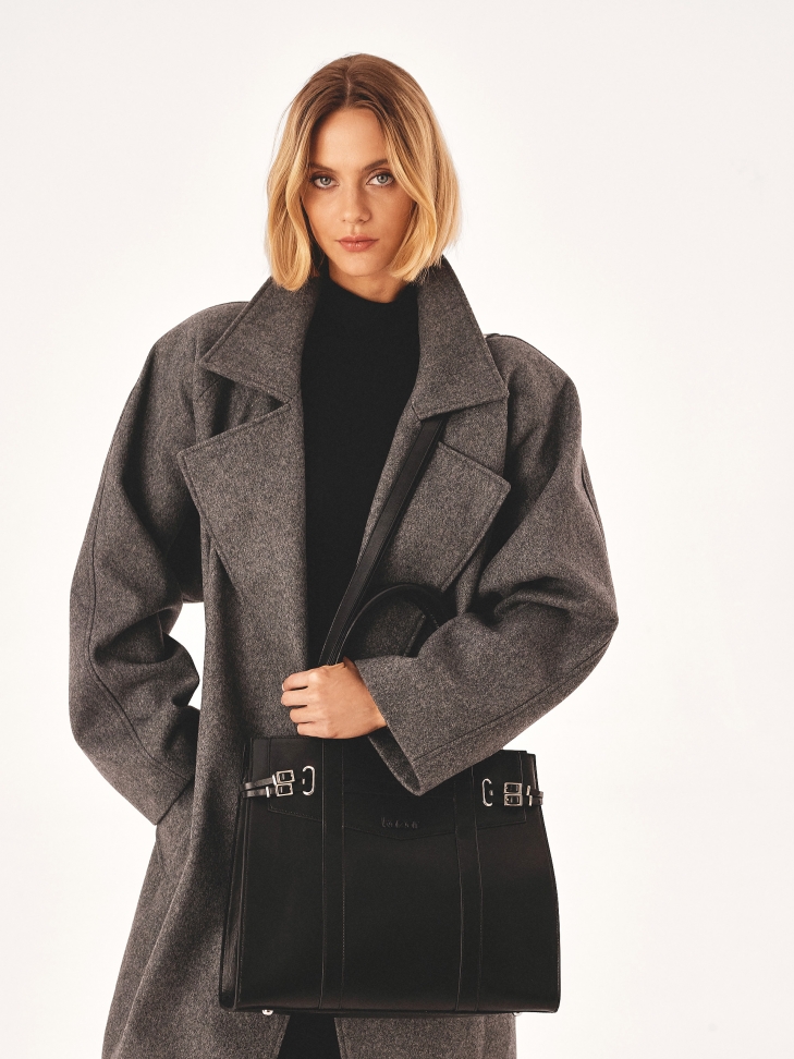 Sac à main noir décoré de sangles à boucle TILMA