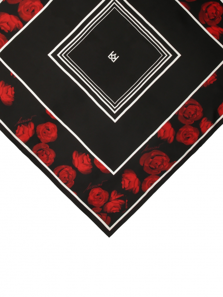 Echarpe en soie noire avec motif floral KALYN