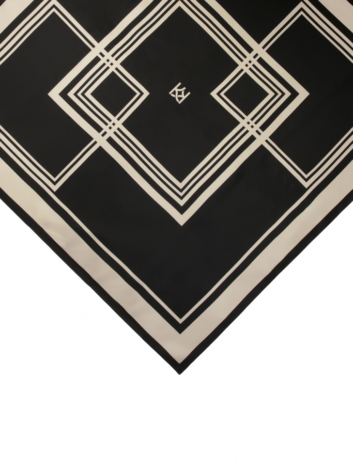 Echarpe en soie noire avec motif beige FAYE