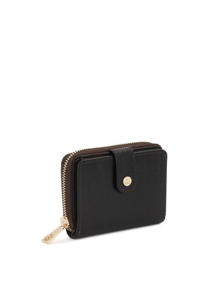 Portefeuille en cuir gaufré façon anguille marron ARIYAH